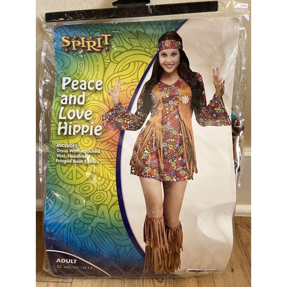 Spirit Halloween Groovy 60’s Peace and Love Hippie Costume Md/LG 10-14